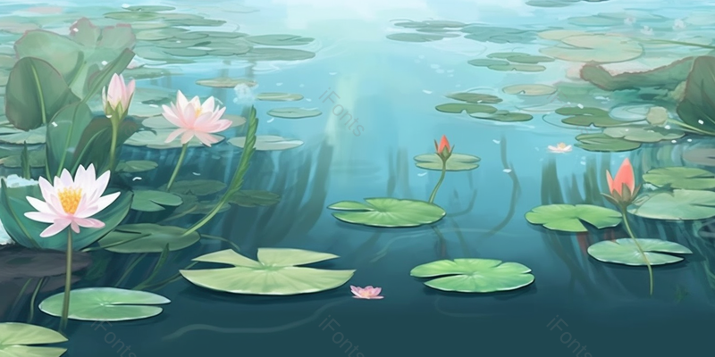 夏天夏季夏至时节池塘里绿色的荷叶和荷花绽放海报背景插画,插画/手绘图,插画/手绘图库,插画/手绘图下载,插画/手绘